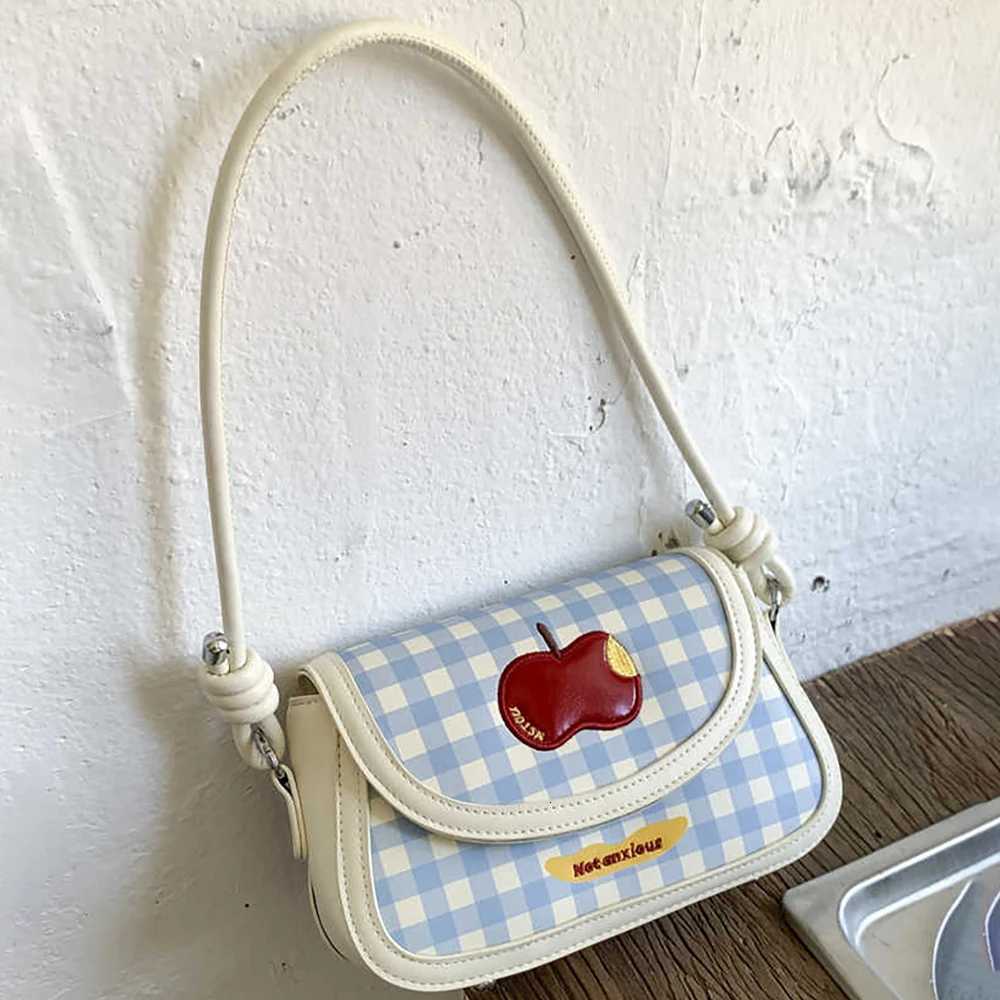 Fashion Contrast Color Plaid Crossbody Bags for Women 2025 New Trendy Apple Embroidery Flap Single Shoulder Bag Commuter HandbagT251007