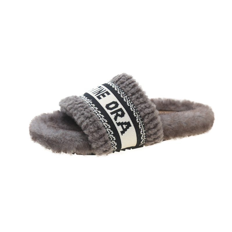 Free shipping designer slippers for womens flat slippers black grey beige Winter new fashionable and versatile flat slippers