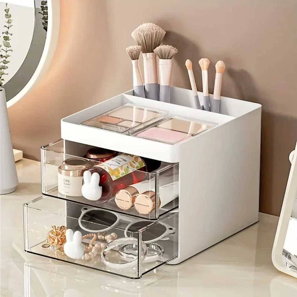 1PC 2layer Cartoon Creative Pen Holder Transparent Drawer Rabbit Storage Box Childrens Girls Student Office Desktop Organizer C251008