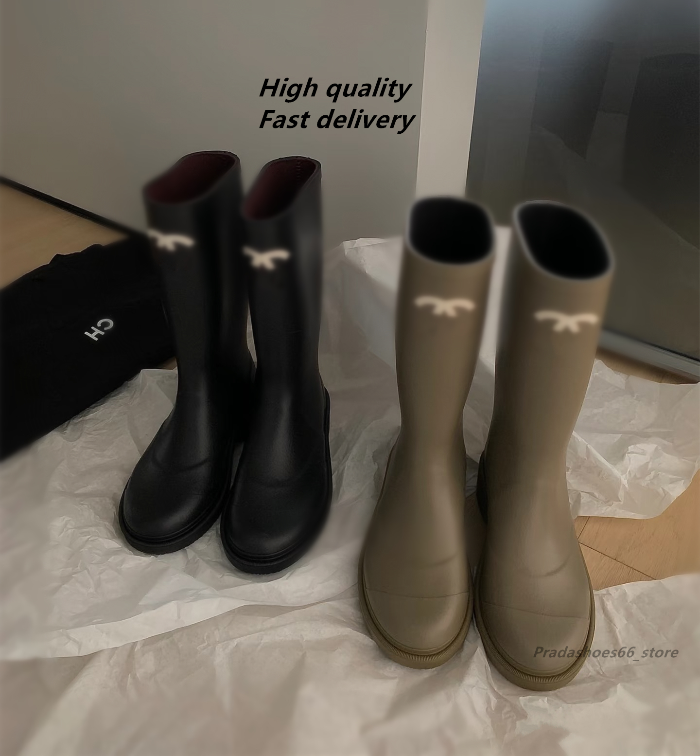 Thick Bottom English Style Chelsea Martins Rain Boots Shoes chan Fashion Luxury designer combat Shoes Women Mid Knee Short Boots ch bottes cd Rainboots wellie