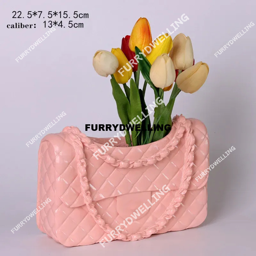 Fashion Designer Shape Home Tabletop Personalized Solid Color Chain Bag Dry Flower Basket Dwe74 Decoration Vase White Black Pink