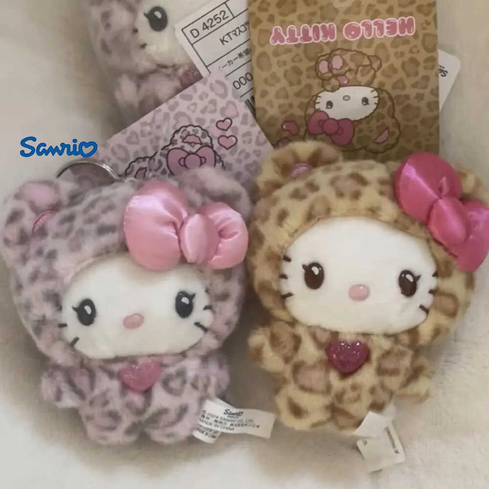 Sanrio Leopard Print Bear Series Hello Kitty Keychain Pendant Cartoon Kitty Cat Plush Doll Pendant Keychain Bag Decorations Gift H251112