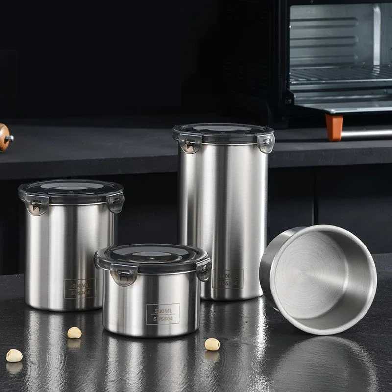 Stainless Steel Airtight Container with Lid Coffee Beans Tea Storage Tray Dustproof Leakproof Spice Grain Nuts Storage Boxes C251008
