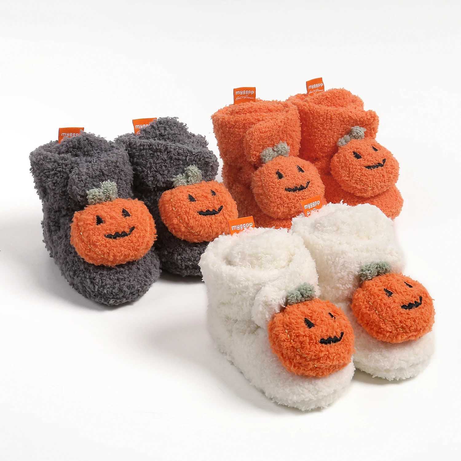 Baby Halloween Pumpkin Booties Infant Newborn Sock Shoes Winter Crib Shoes First Walkers Prewalkers C251008