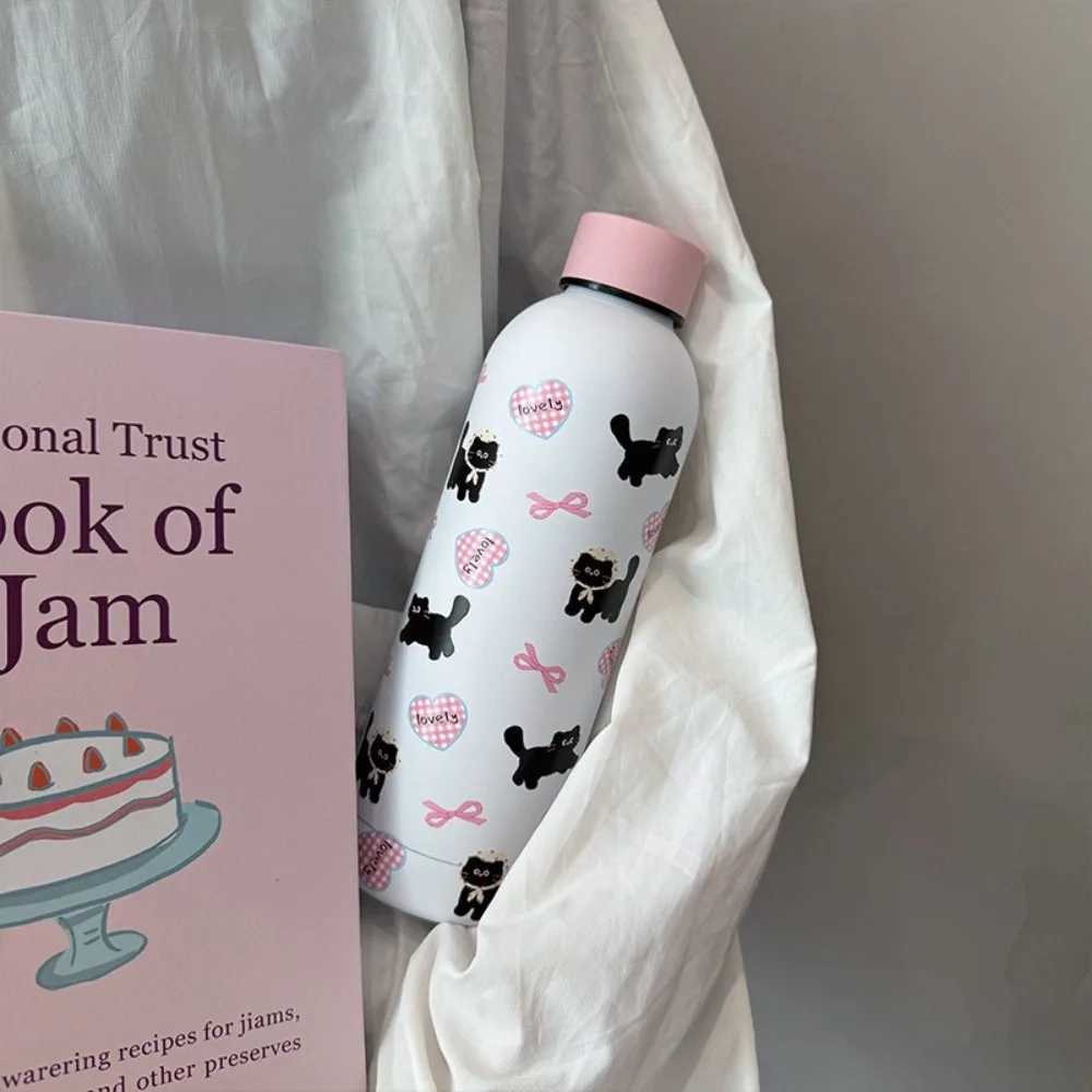 Portable Stainless Steel Bow Cat Thermal Cup Large Capacity Leakproof Coffee Cup 500ml Vacuum Insulated Cup Home Office C251008