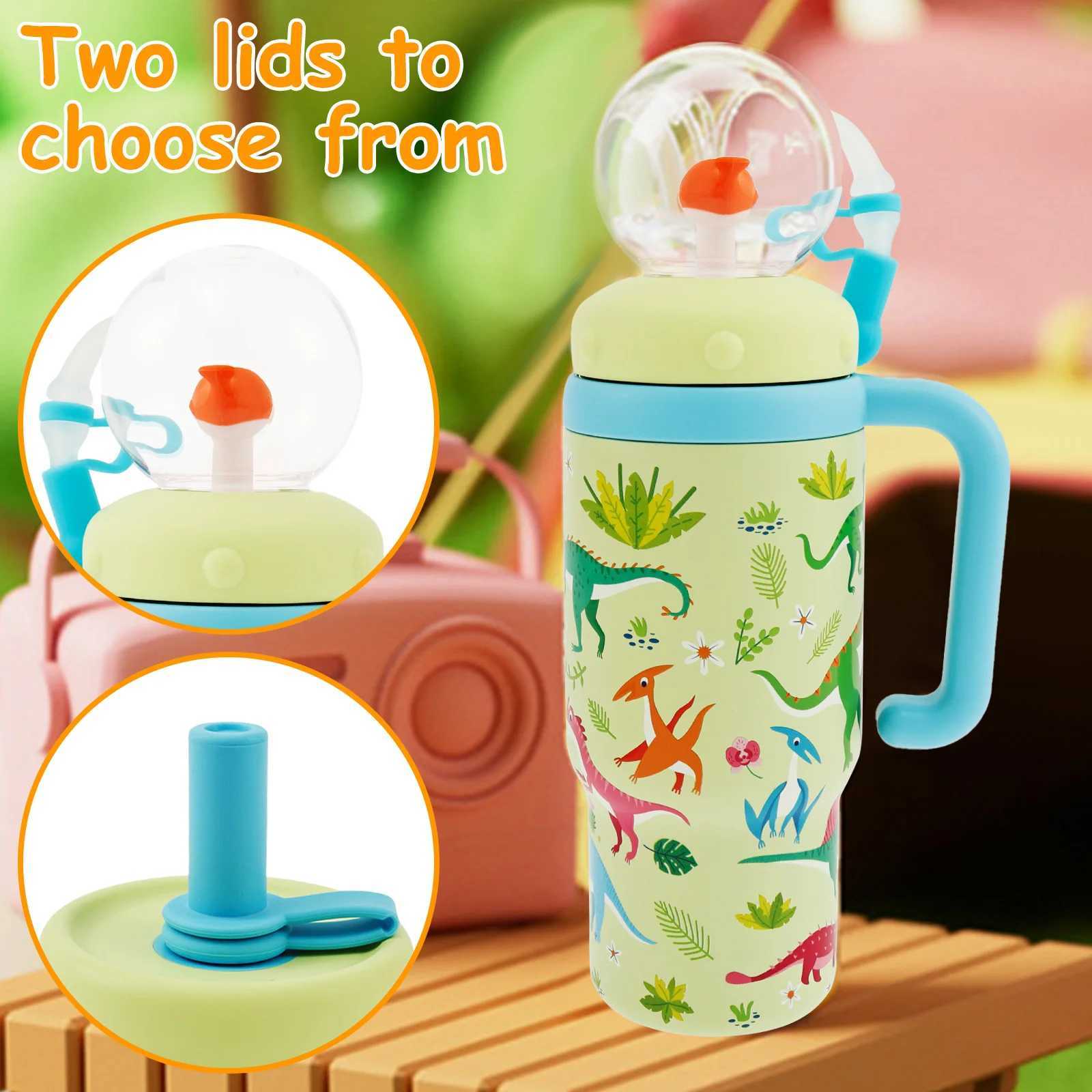 710ml Thermal Insulation Mug with Handle and Straw Large Capacity Tumbler Stainless Steel Water Bottle Whale Fountain Cup Mugs C251008