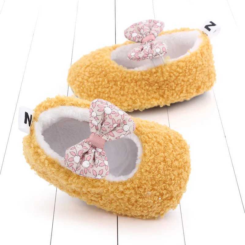 2025 Winter and Autumn Baby Cute First Walking Shoes Bowknot Baby Girls TPR Sole Antislip Soft Coral Velvet Cotton Baby C251008