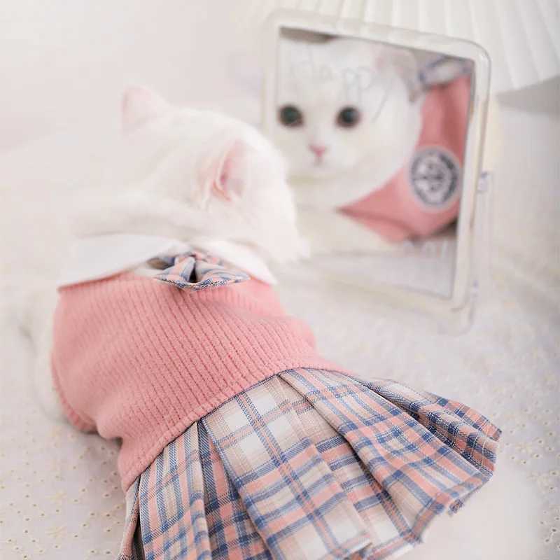 Cat JK Sweater Dresses Pet School Uniform Puppy Spring Autumn Outfit Soft Knitted Skirt Shirts for Cat Rabbit Small Medium Dogs C251009