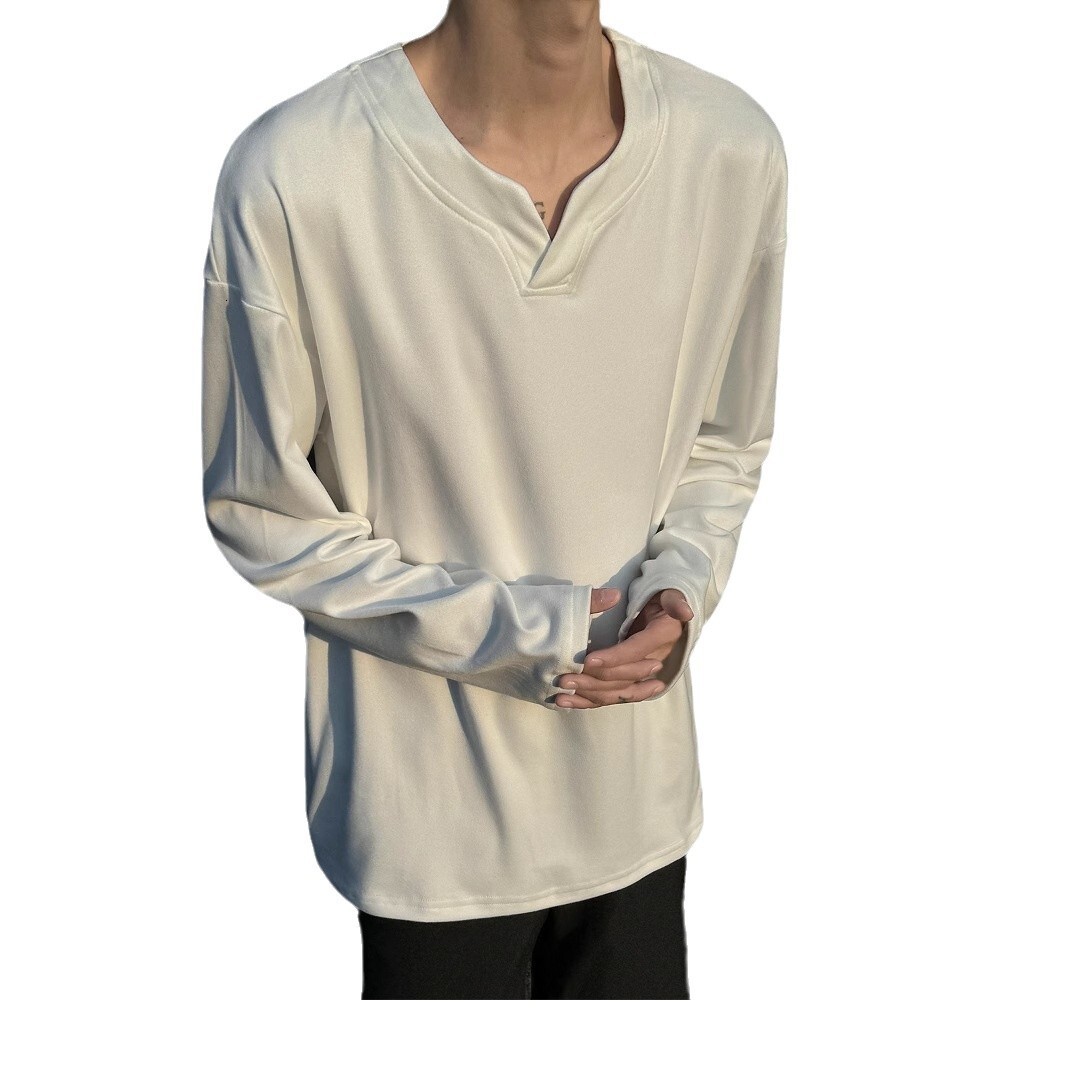 Designer Hoodie 280g Heavyweight German Velvet V-neck Long Sleeve T-shirt For Men Autumn And Designer Shirt Winter Cleanfit American Style Trendy Laye