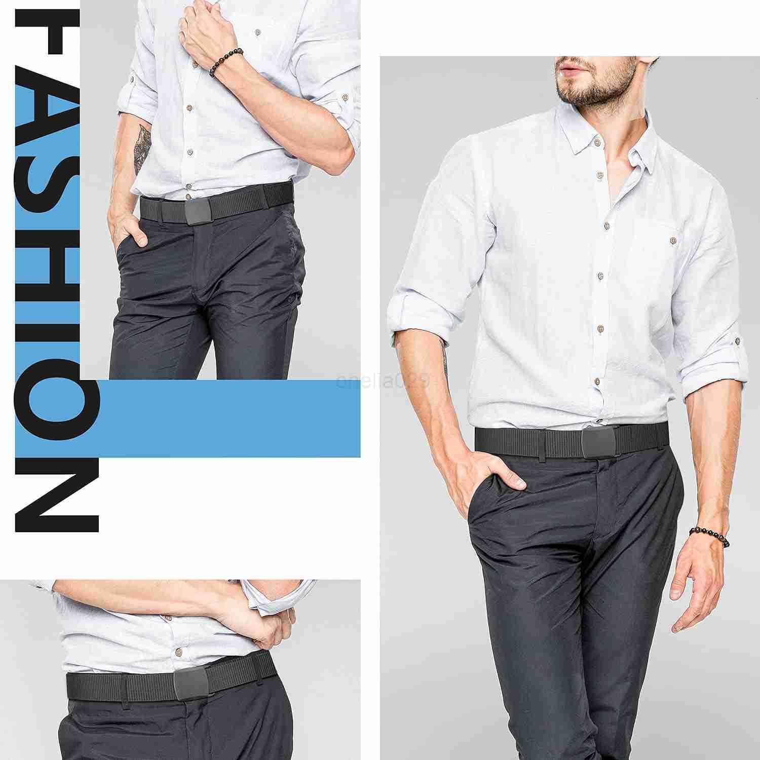 Work Belts for MenBelts for MenAdjustabLE Nylon Canvas Fabric BeltNo Metal BUCKLE Fast Pass Through the Airport SecuritySuitabLE for Work and Travel W