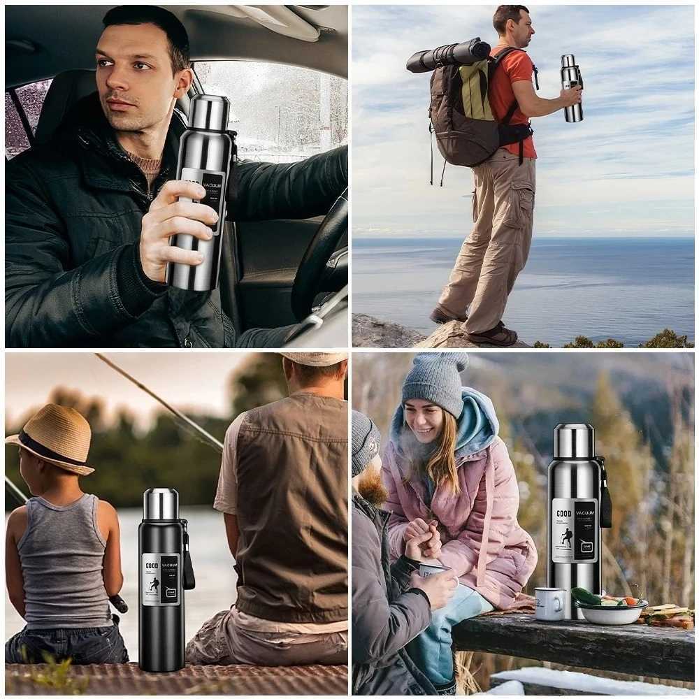 2000ML Large Capacity Cold Thermal Thermos Tumbler Stainless Steel Insulated Water Bottle Insulation Flask Pot Travel Mug C251008