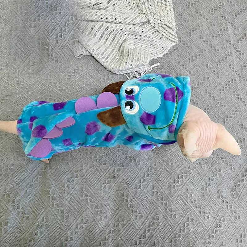 Fleece Dinosaur Hooded Coat for Sphynx Cat thick Sweatshirt for Cat Long Sleeves Warm Clothes for Kittens Outfit in Winter C251009