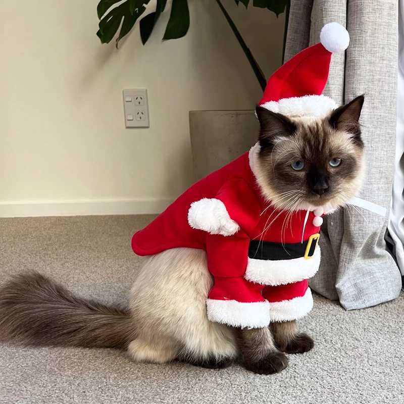 Warm Cat Clothes Funny Cosplay Kitten Christmas Costumes For Small Dogs Cats Santa Claus Outfits Pet New Year Party Costumes C251009