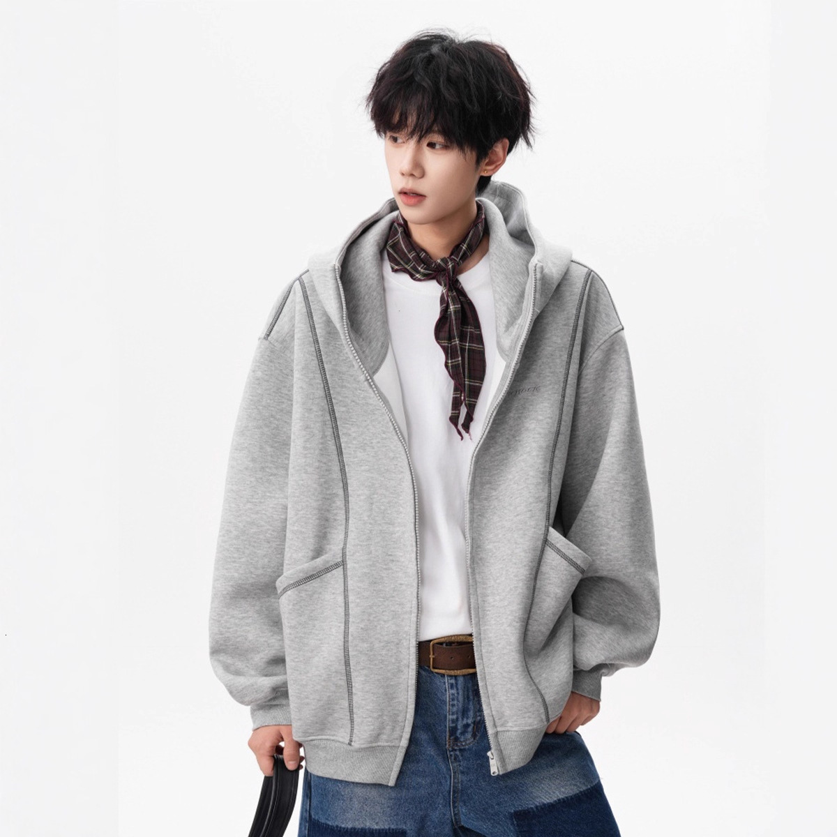 American Style Designer Hoodie Heavyweight Gray Sweatshirt Jacket For Men Trendy Autumn New Loose Hooded Oversized Designer Shirt High Street Cool Cardigan