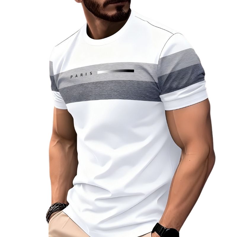 Men's Paris-Inspired Color Block T-Shirt - Breathable Polyester Net Fabric Casual Tee-28