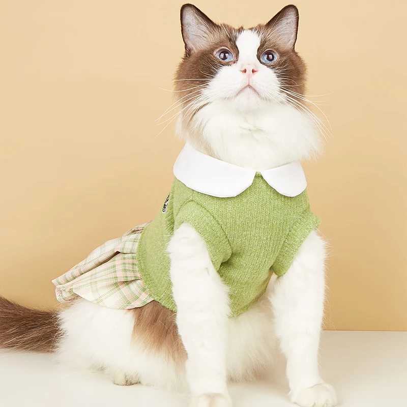 College Style Cute Pet Clothing Cats Dress for Small Dogs Cats Plaid Skirt Spring Clothes Cat Chihuahua Teddy Yorkshire Costume C251009