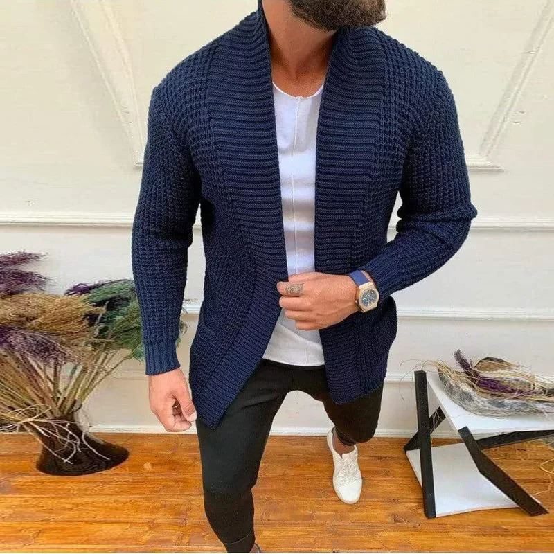 Mens Knitted Sweatercoat Long Cardigan Fashion Casual Sweater Jacket Men Knit Trench Coat Autumn Streetwear Man 2501008