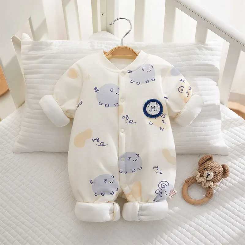 Somenie Newborn Baby Onesie Thickened Winter Pure Cotton Baby Bodysuit Warm Cotton Winter Cute Printed Boys Girls Onesie C251009