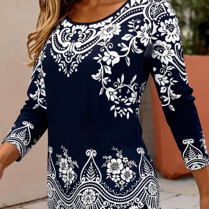 Women's Autumn Winter New Fashion Floral Print Long Sleeve T - shirt - Casual Versatile Crew Neck Top-CF51200