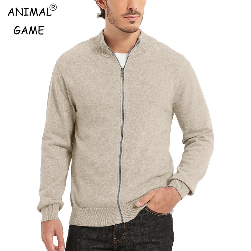 Mens Full Zip Up Sweater Cardigan Stand Collar Lightweight Knitted Casual Outerwear Streetwear 2501008