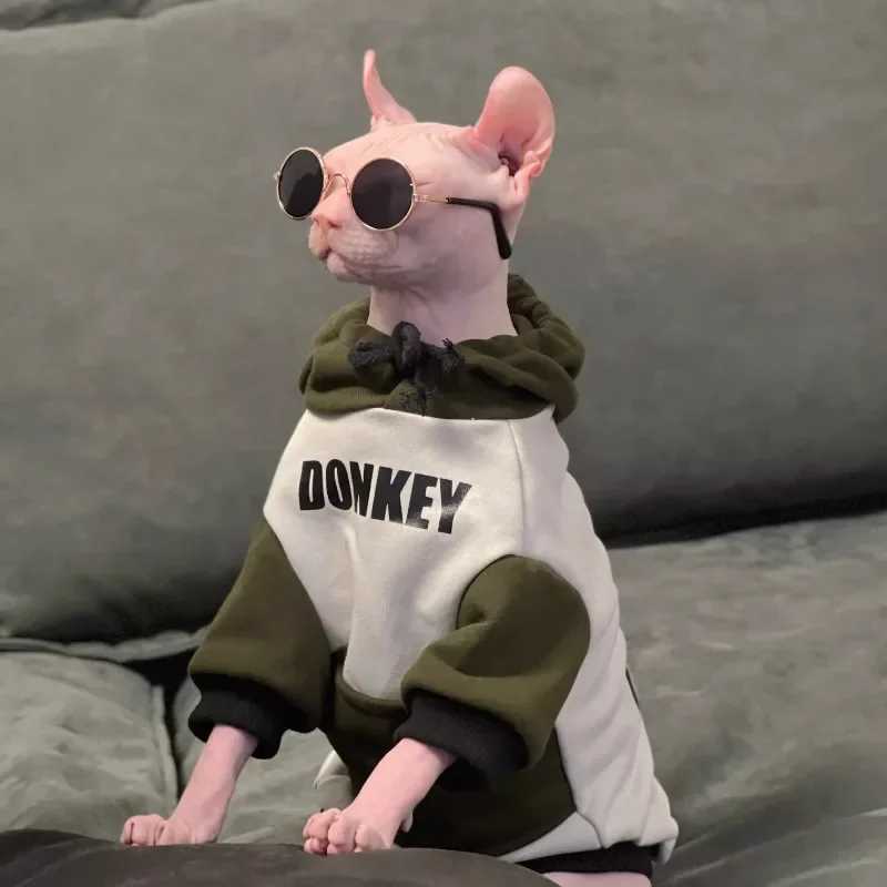 Warm Fashion Hooded Sweatshirt for Sphynx Cat Clothing Winter Thick Long Sleeves Coat for Devon Rex Soft Loungewear for Kittens C251009