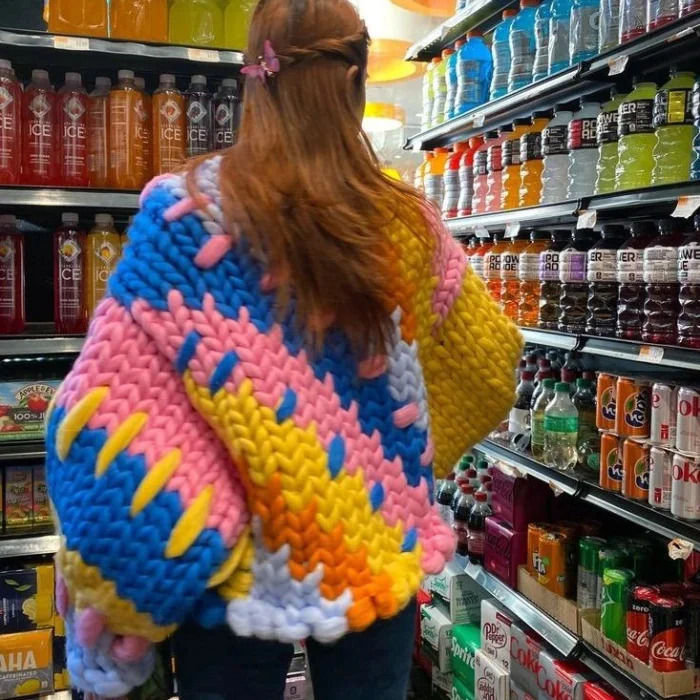 Pure wool sweater with thick thread long sleeved Vneck casual and soft knitted cardigan for women autumn winter style 2501008