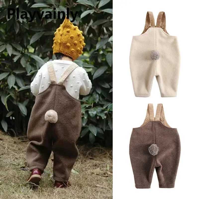 Spring Autumn Boys and Girls Overalls Solid Soft Woolen Cloth Rabbit Tail Straps Jumpsuit Children Casual Warm Pants E23430 C251009