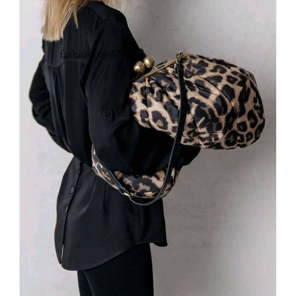 LOST IN VINTAGE Leopard Print Animals Fabric Soft Smooth Owl Bag Balls Bronze Kiss-lock Purse Clutch Large 43x40x13cm