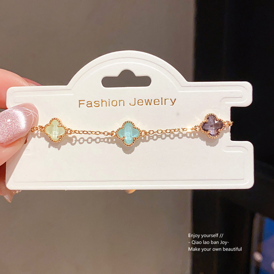 Chic Gold - Toned Bracelet With Colorful Clover Charms Dainty Daily & Elegant Jewelry Gift For Her Stylish And Delicate Accessory