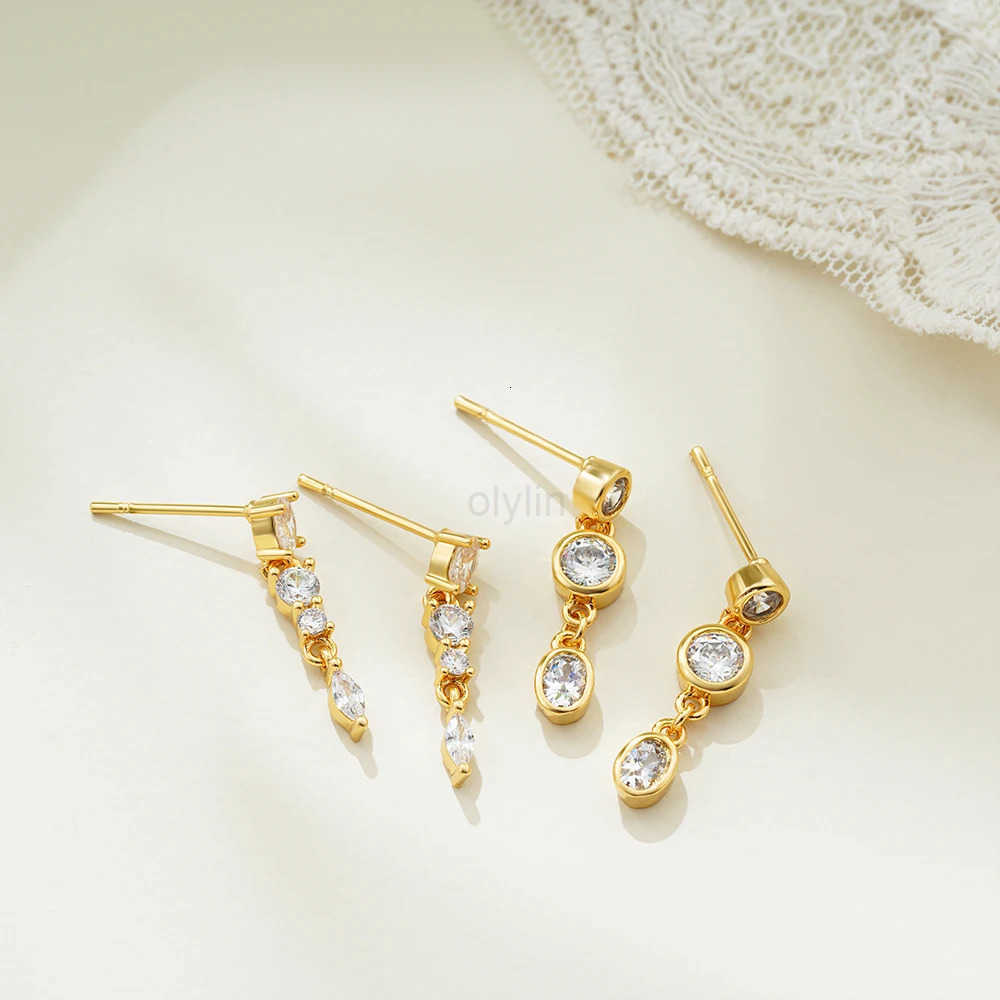 2pair New Trendy Mini Round Cubic Zircon Chain Earrings for Women 18K Gold Plated Tiny Studs Dainty Jewelry Gift for Her M251009