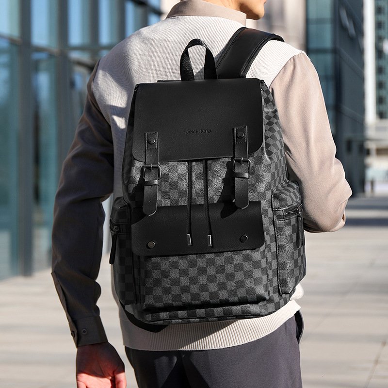 Men's Plaid Designer Bag Commuter Casual Backpack Large Capacity Business Travel Luxury Bag Work Laptop Bag