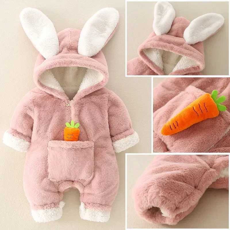 Baby Rompers Winter Warm Coral Fleece Newborn Baby Girl Clothes Cartoon Rabbit Coats Infant Jumpsuit Animal Overalls Pajamas C251009
