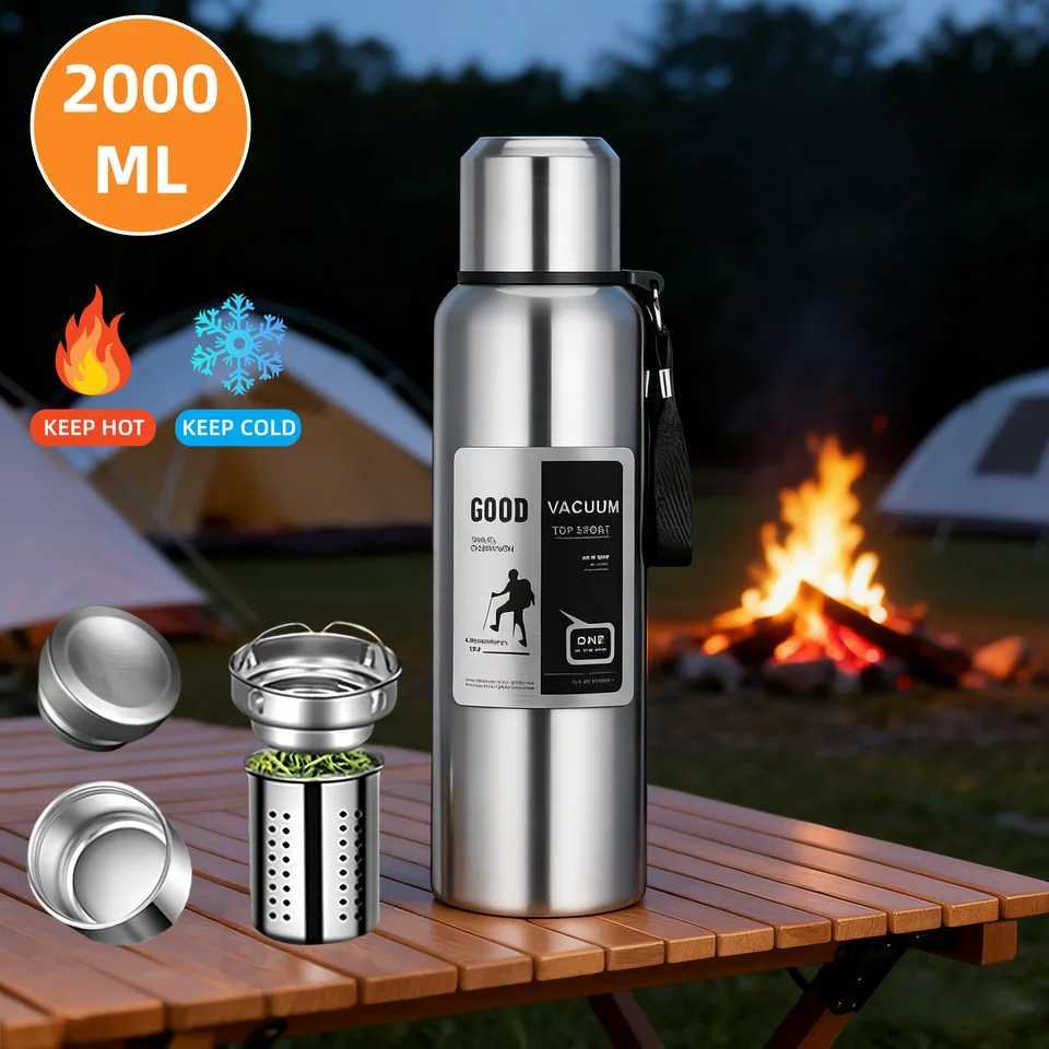 2000ML Large Capacity Cold Thermal Thermos Tumbler Stainless Steel Insulated Water Bottle Insulation Flask Pot Travel Mug C251008