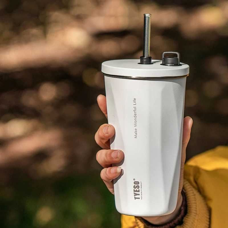 Stainless Steel Coffee Cups Vacuum Insulated Mugs Portable Large Capacity Ice Bar Thermal Cup with Silicone Rope Straw Water Cup C251008