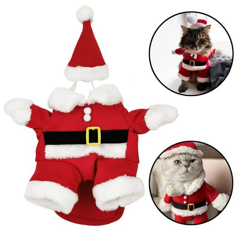 Warm Cat Clothes Funny Cosplay Kitten Christmas Costumes For Small Dogs Cats Santa Claus Outfits Pet New Year Party Costumes C251009