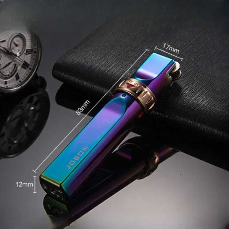 JOBON Metal Butane Gas Lighter Outdoor Windproof Turbo High Pressure Jet Vintage Grinding Wheel Ignition Cigar Lighter Tool W251009