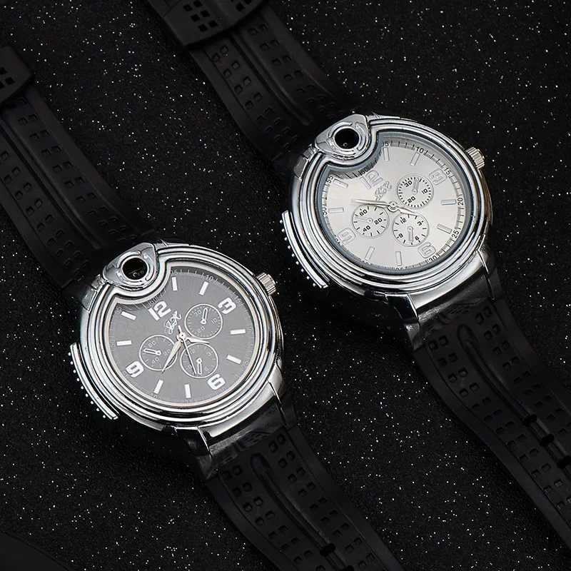 Creative Real Watch Style Butane Gas Lighter Metal Quartz Wristwatch Sideslip Ignition Fashion Decoration Lighters Smoking Gifts W251009