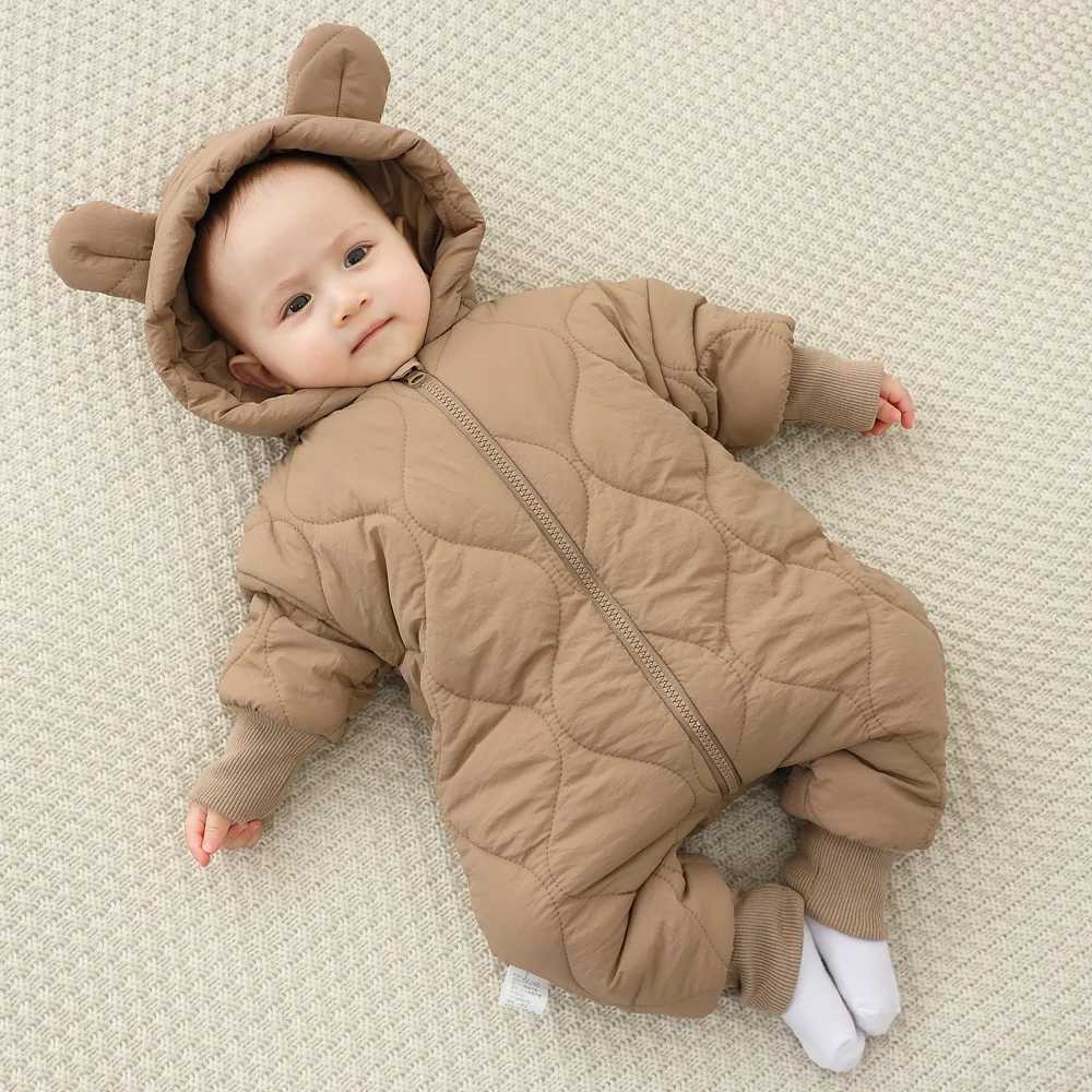Newborn winter plush and thick cotton jacket Korean cartoon baby clothing baby jumpsuit 03 year old baby outdoor clothing C251009