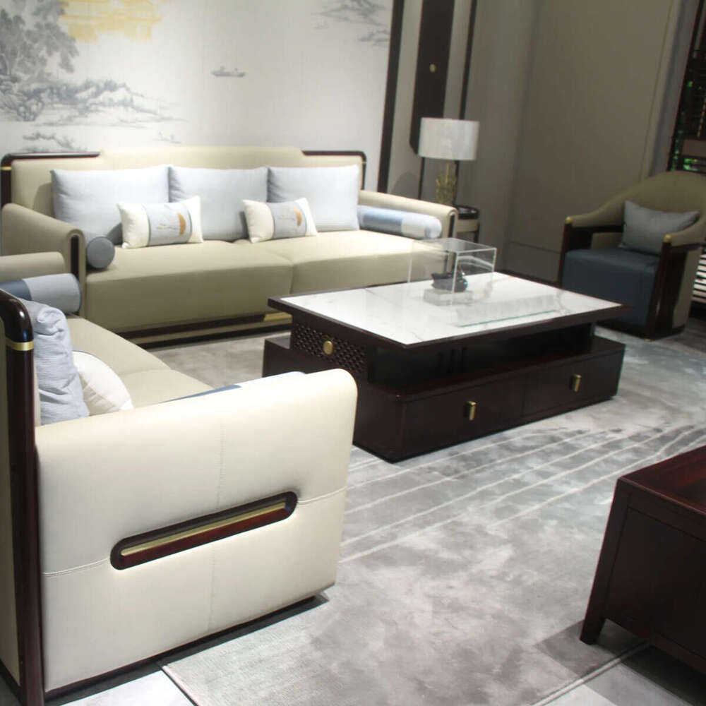 Zhong zhixin High-end design sofa features carefully crafted genuine leather with a solid wood frame