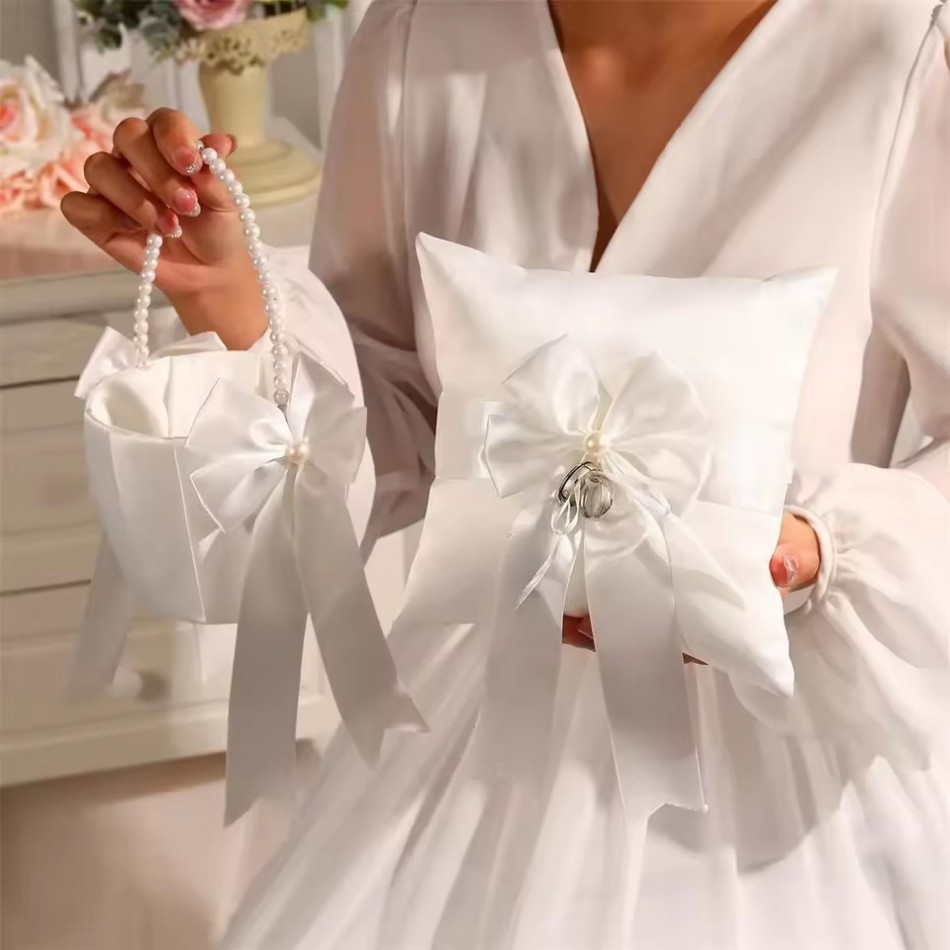 Ivory Flower Girl Basket And Ring Bearer Pillow Accessories Bride To Be Bachelorette Party Supplies Wedding Day Decor Lg0419 Youmaidress