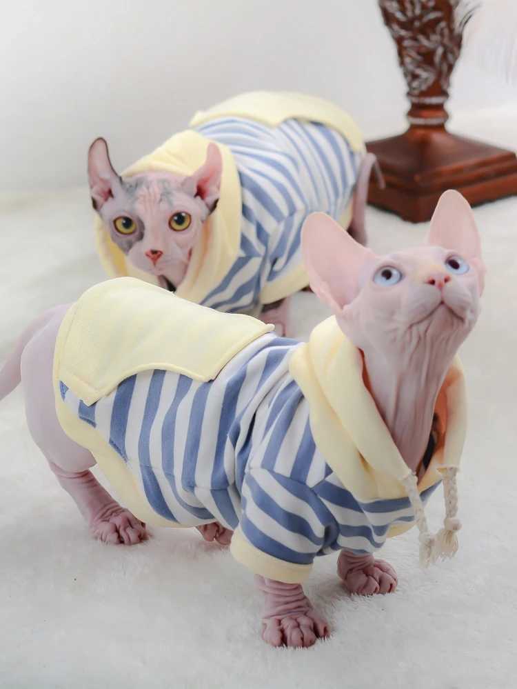 Stripe Cat Clothes Winter Warm Cotton Kitten Hoodies Soft Sphynx Costumes Sphinx Cat Jacket Coat For Small Medium Dogs Cats C251009