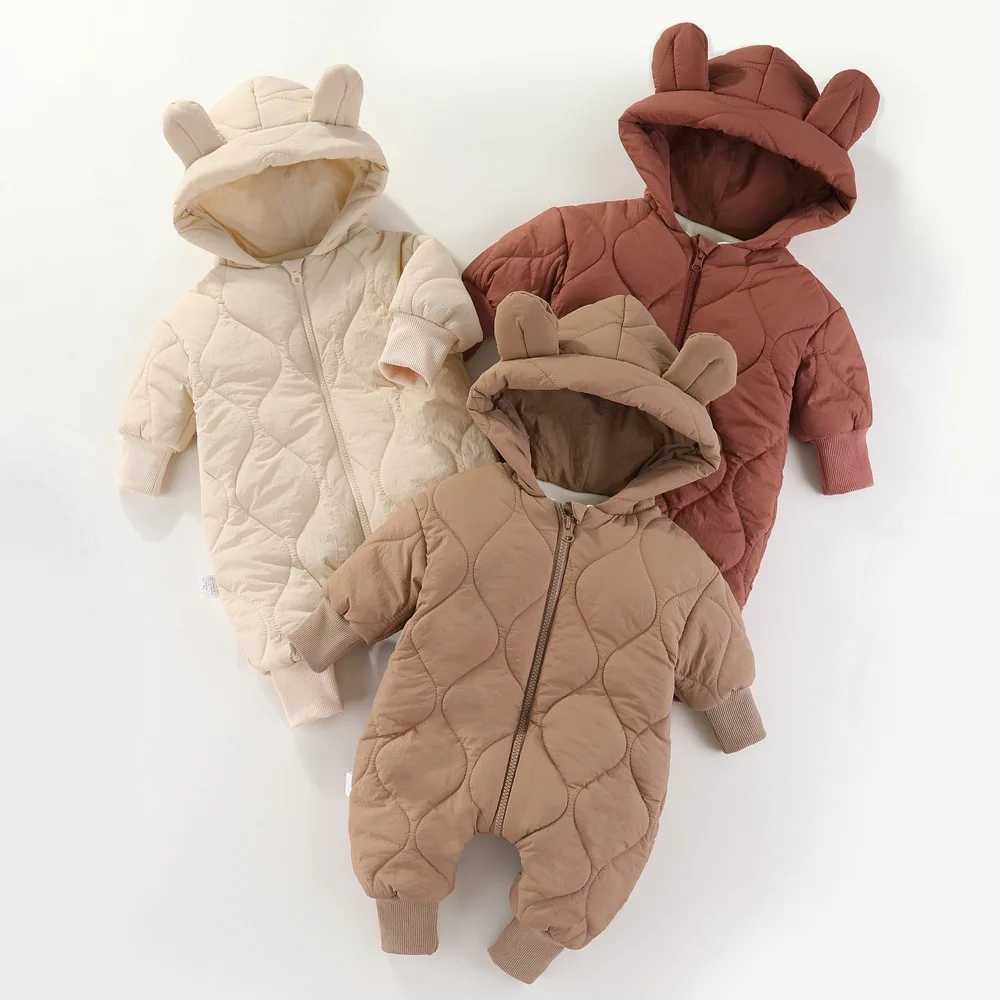 Newborn winter plush and thick cotton jacket Korean cartoon baby clothing baby jumpsuit 03 year old baby outdoor clothing C251009