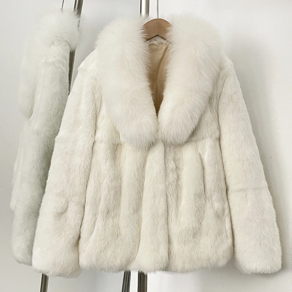 ity Fur Jacket Lady Natural Rabbit Fur Coat Female 2025 Thick Warm Ashion Fluffy Fox Fur Collar Winter Coat for Women 251009
