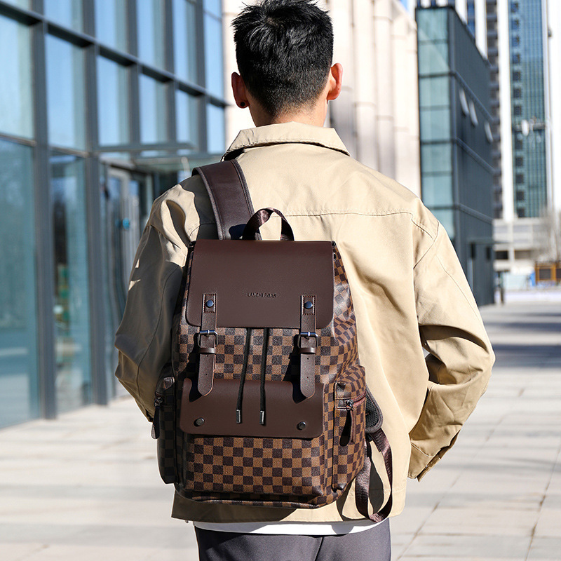 Men's Plaid Designer Bag Commuter Casual Backpack Large Capacity Business Travel Luxury Bag Work Laptop Bag
