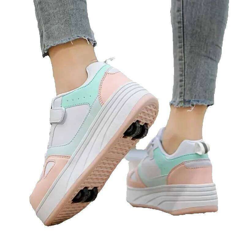New Four Wheel Womens and Girls PU Leather Roller Fashion Boys Sports Shoes Breathable Childrens Skateboarding Size 30-40 W250225 J250625