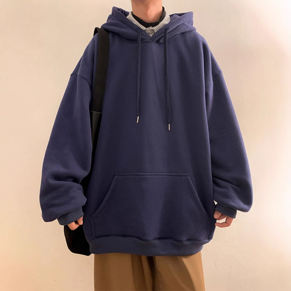 Navy Blue Japanese City Boy Sweatshirt Men's Designer Hoodie Trendy Heavyweight Solid Designer Shirt Color Hooded American Retro Oversize Jacket