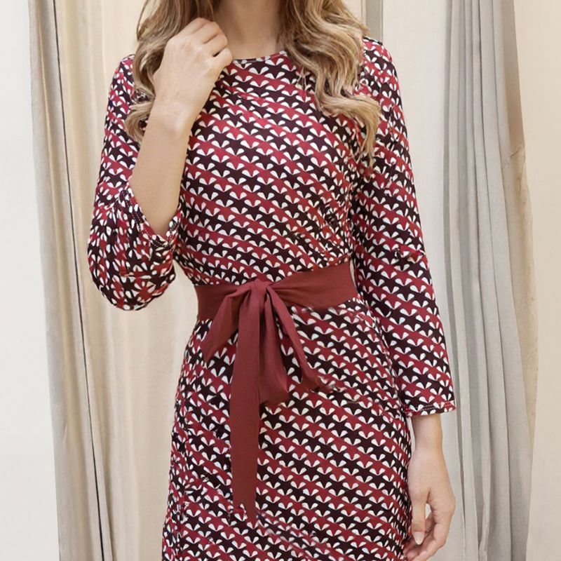Women's Autumn New Fashion Commute Star Print Slit Long Sleeve Midi Dress-CF52896