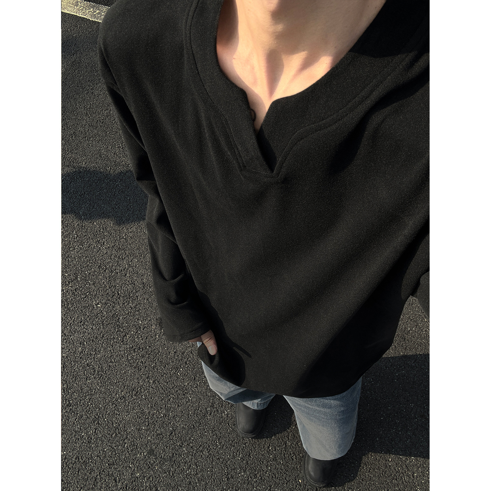 Designer Hoodie 280g Heavyweight German Velvet V-neck Long Sleeve T-shirt For Men Autumn And Designer Shirt Winter Cleanfit American Style Trendy Laye