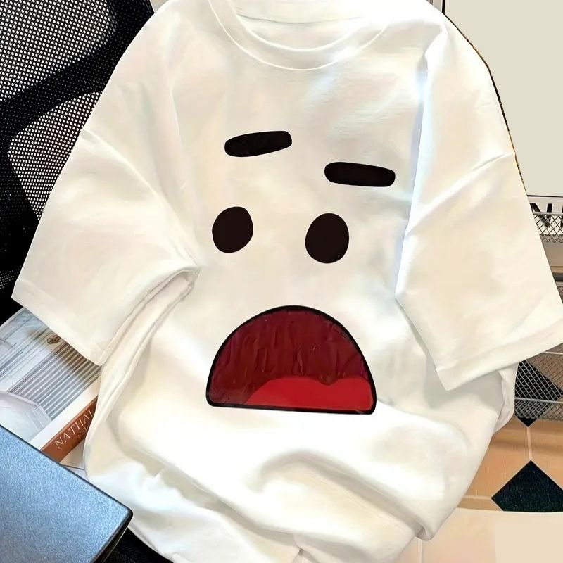 Men's Casual Oversized T-Shirt with Funny Cartoon Face Graphic-35