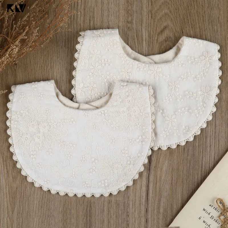 1pc Embroidery Floral Baby Bib Adjustable Button Newborn Feeding Drooling Burp Cloths Kids Cotton Saliva Towel Bibs Baby ItemsJ251009